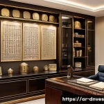 Home 22 수집품 투자와 자산 분배의 관계 - A sophisticated investor's study room in a modern Middle Eastern home, featuring a balanced portfoli...