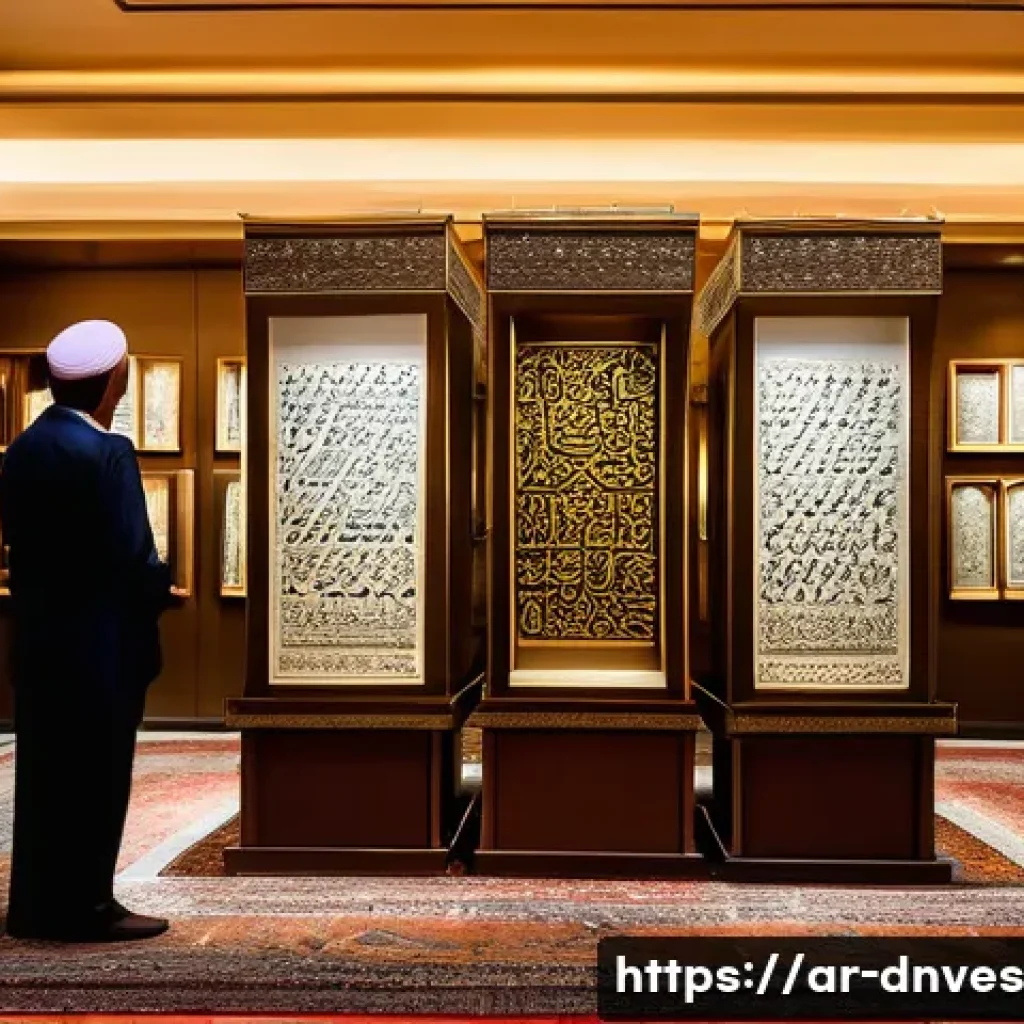수집품 경매에서의 판매 전략 - A finely detailed scene of an elegant Middle Eastern auction house filled with vintage Islamic antiq...