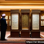 Home 21 수집품 경매에서의 판매 전략 - A finely detailed scene of an elegant Middle Eastern auction house filled with vintage Islamic antiq...