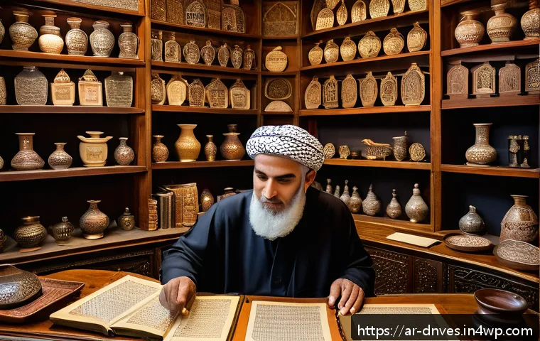 수집품 투자 시 고려해야 할 현지 법규 - A detailed scene inside a traditional Middle Eastern antique shop filled with rare and legally certi...