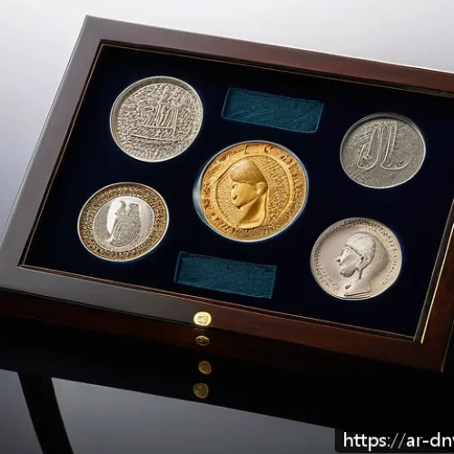 Home 17 수집품 투자 관련 자원 안내 - A detailed close-up image of an ancient rare coin collection displayed in a humidity-resistant trans...