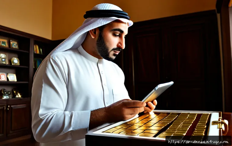 Home 17 수집품 투자 성공 사례 분석 - Photorealistic successful collectibles investment scene in an elegant Gulf Arab home office, a confi...